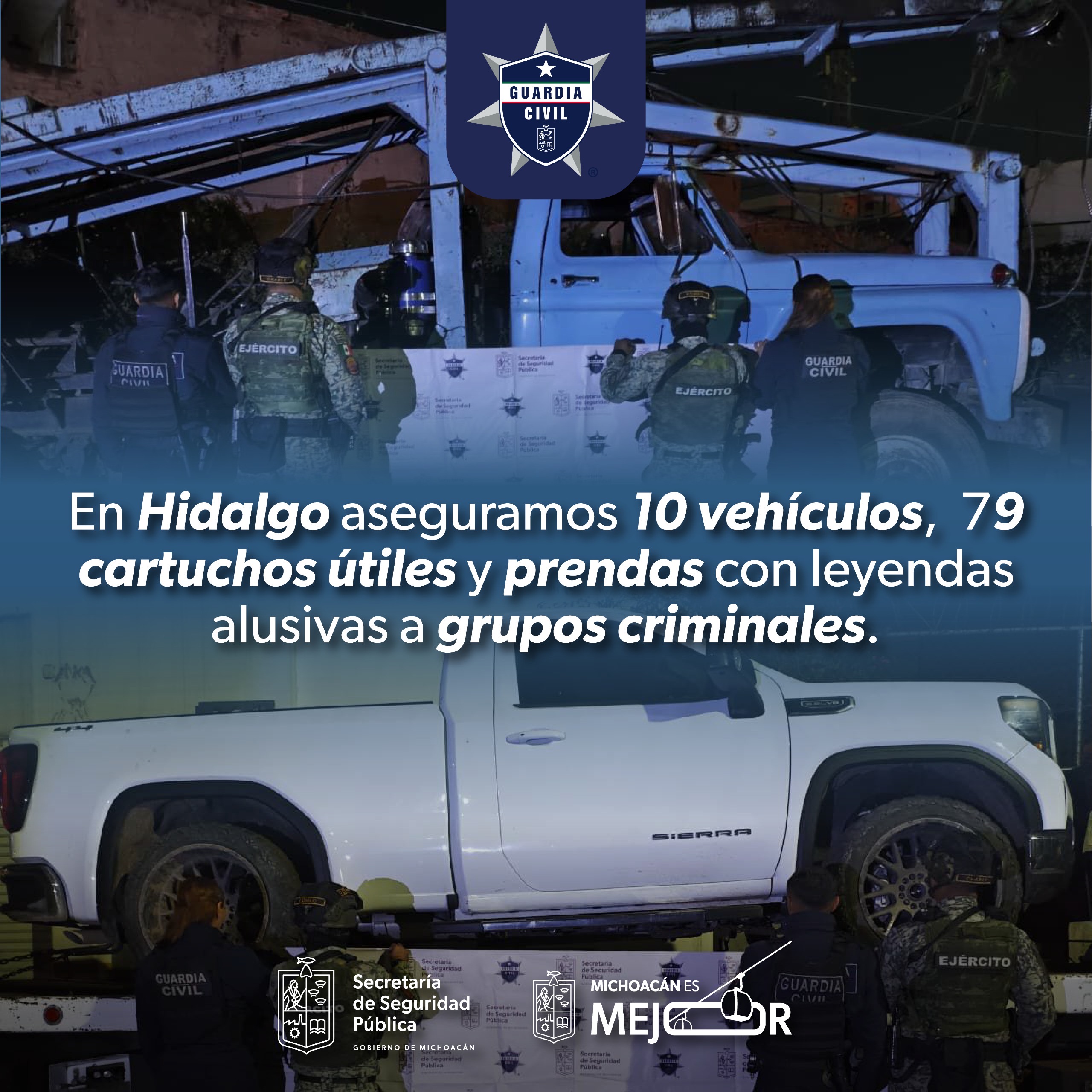 SSP asegura 10 vehículos y cartuchos de alto calibre en Hidalgo