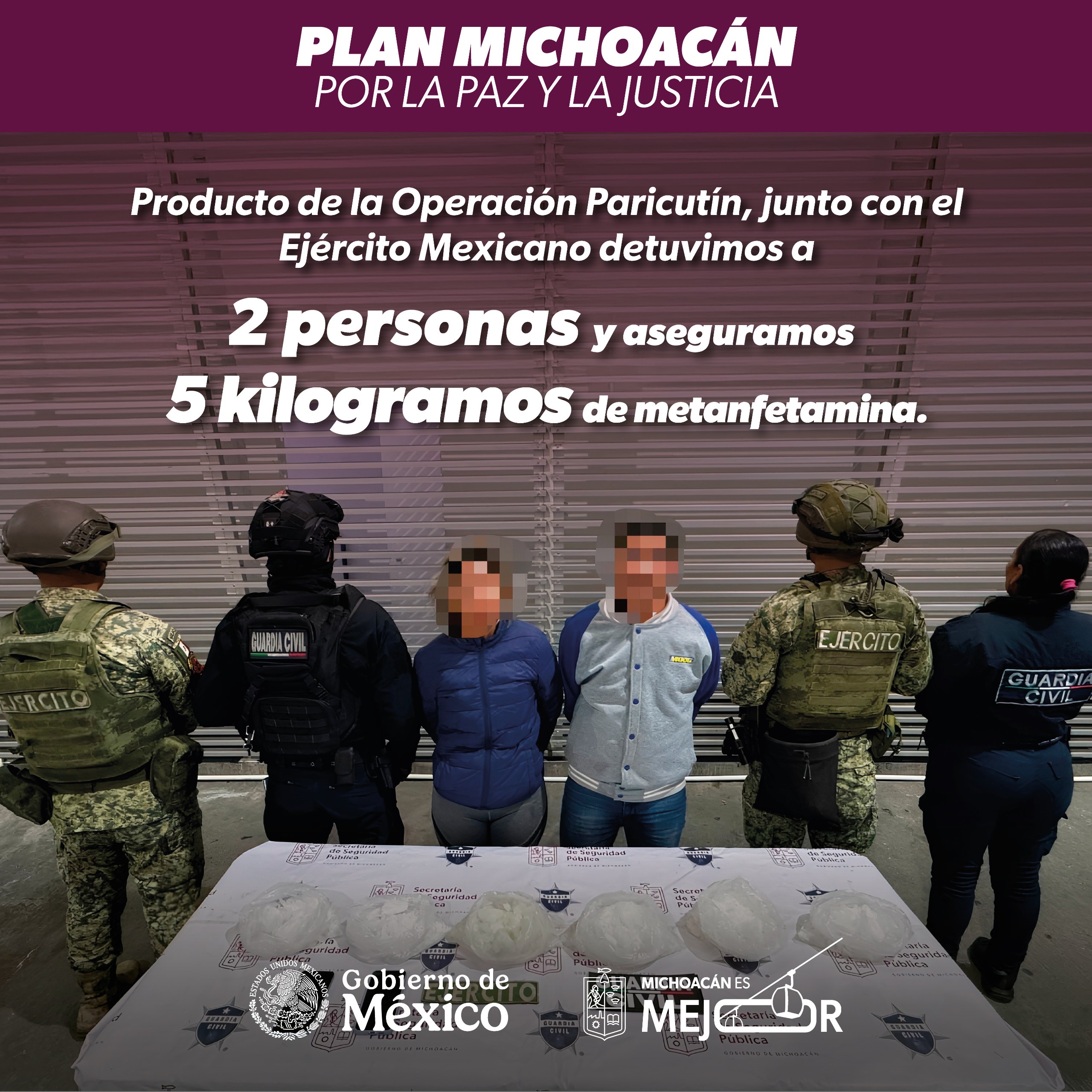 Dos detenid0s con 5 kilogramos de metanf3tamina en Morelia: SSP