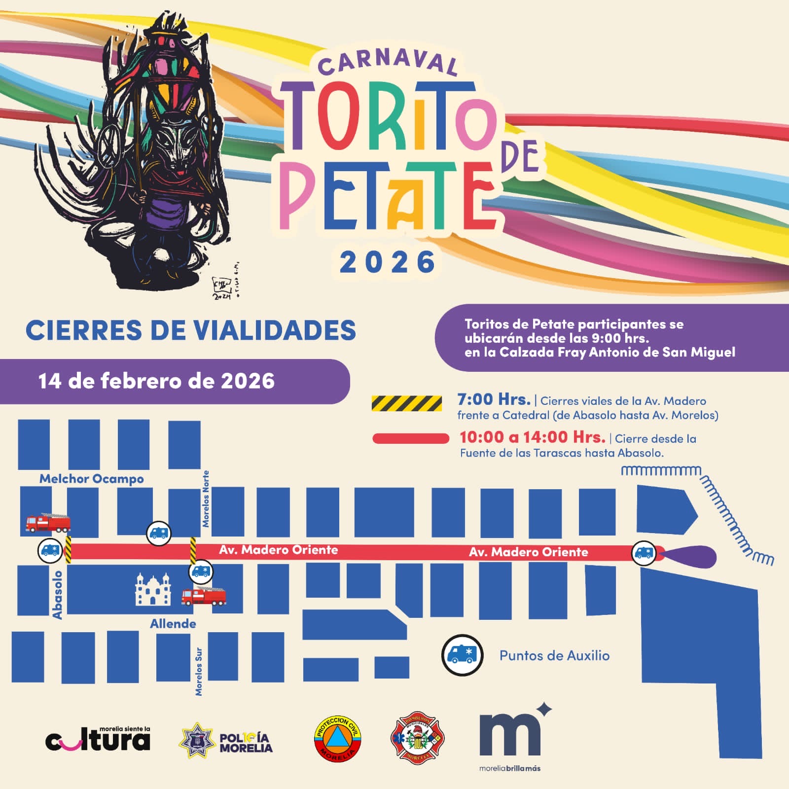 Policía Morelia anuncia operativo vial y de seguridad por el Carnaval del Torito de Petate